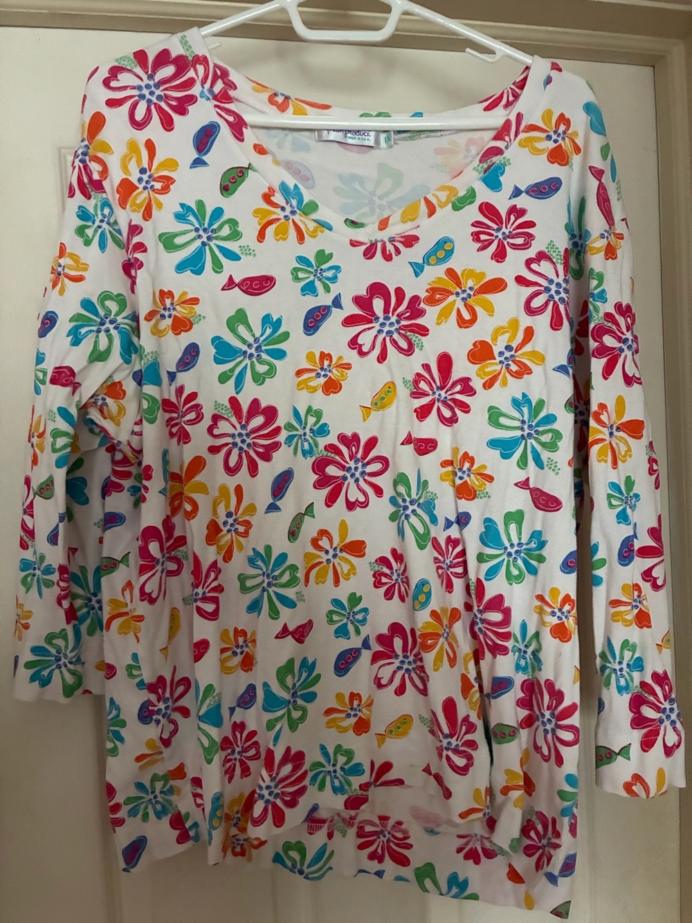 Fresh Produce White Long-Sleeve Top with Multicolor Floral Print